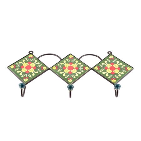 Forest Green  And Yellow Floral Tiles Hooks